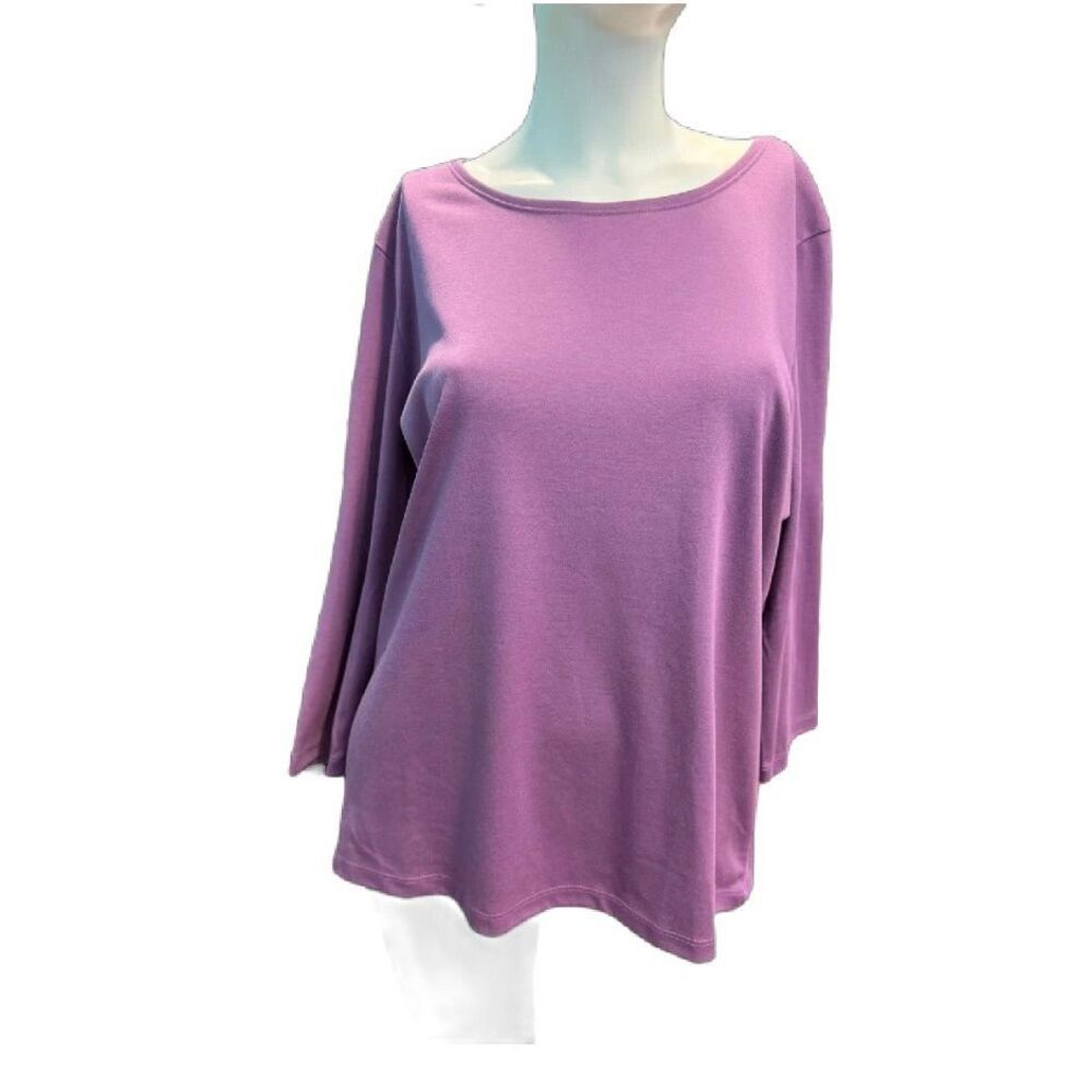 LL Bean Purple Scoop Neck Top Women’s XL Petite Supima Cotton Long Sleeve Tee Sh